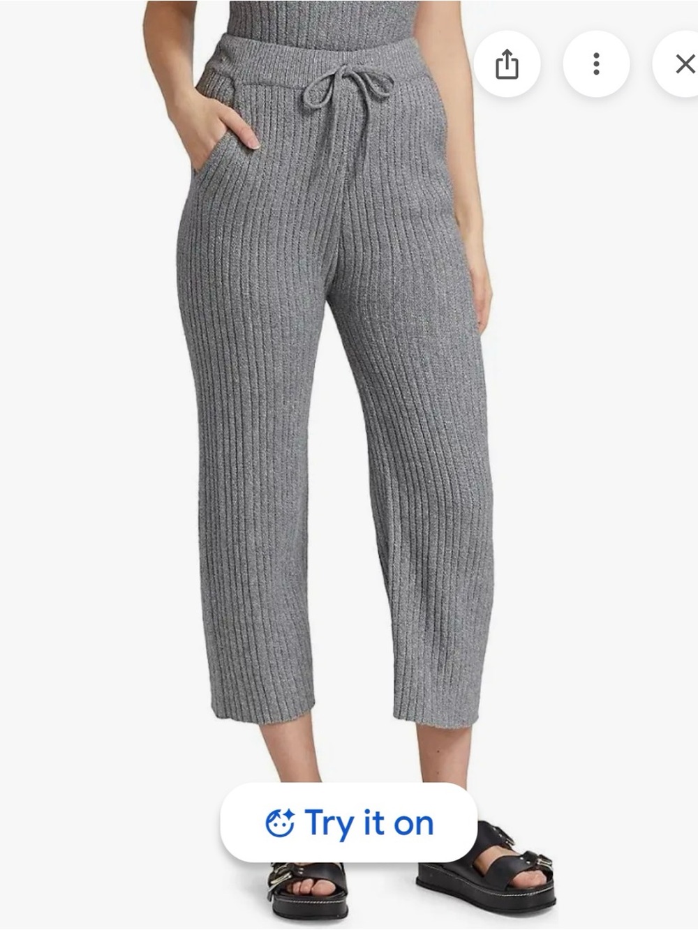 NWT Naadam Ribbed wide Straight Leg knit pant drawstring grey size medium